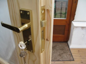 Lock fitting on wood door